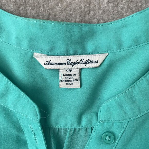 American Eagle Shirt Womens Small Teal Green Button Down Sleeveless Tank Top - Picture 3 of 7